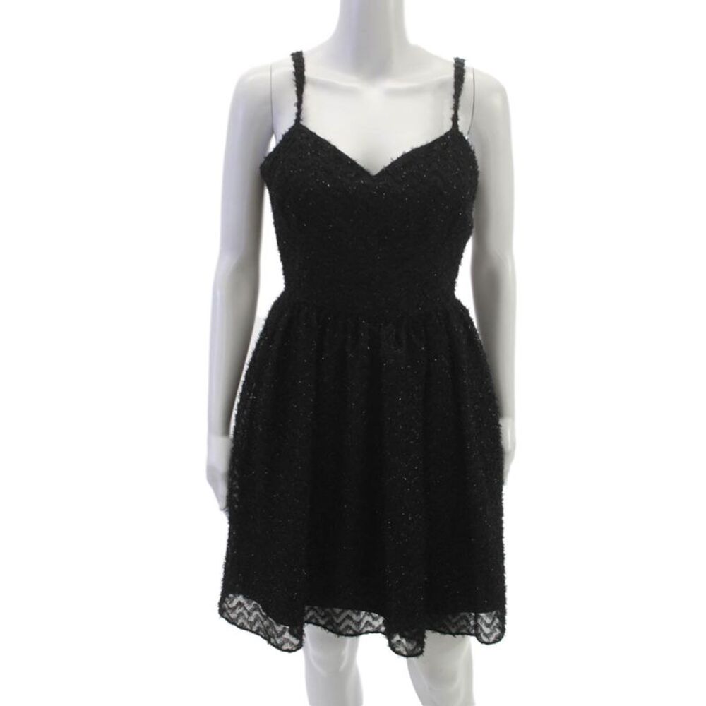 Aiden Women Fit & Flare Black Chevron V-Neck Sleeveless Polyester Dress Size 8